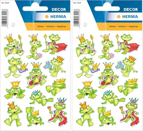 HERMA 3429 Aufkleber Froschkönig klein, 36 Stück, Tiere Sticker mit lustigen Frosch Motiv, Kinder Etiketten für Fotoalbum Tagebuch Poesiealbum Scrapbooking Geburtstag Dekoration Briefe DIY Basteln