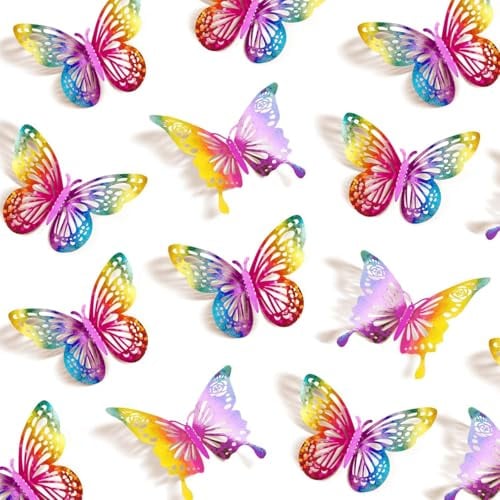 UCLEVER 3D Mariposas Metálicas Coloridas, 48 Piezas 4 Estilos, 3 Tamaños de Decoraciones de Mariposas para Cumpleaños y Fiestas, Adhesivos de Pared de Papel Metalizado
