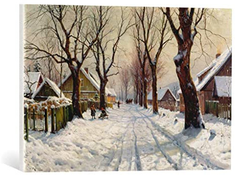 kunst für alle Leinwandbild: Walter Moras Winter im Dorf - hochwertiger Druck, Leinwand auf Keilrahmen, Bild fertig zum Aufhängen, 60x40 cm