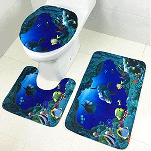 Badematten Set 3tlg, Moon mood® 3 - teilig Badgarnitur Badematte rutschfester Badteppich Badset Badteppich Stand-WC, Rechteckiges Auflage 75 * 45cm/U-förmige Auflage 40 * 45cm/WC-Abdeckung 40 * 45cm