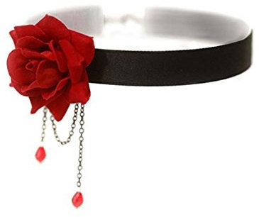 1 Collier ras-de-cou de style gothique Lolita avec rose, pour femmes, filles, collier élégant effet rétro avec chaîne tombant au niveau de la clavicule - cadeau de Noël idéal Free Red