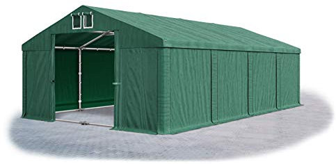 Das Company Lagerzelt 4x8m wasserdicht mit Bodenrahmen und Dachverstärkung dunkelgrün Zelt 560g/m² PVC Plane hochwertig Zelthalle Summer Plus SD - Faltpavillon - Gartenpavillon - Pavillon - Lagerzelt