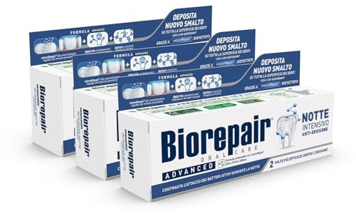 Biorepair Zahnpasta, Intensive Nacht, schützt und repariert den Zahnschmelz vor dem Angriff aktiver Bakterien in der Nacht - Packung mit 3 Stück