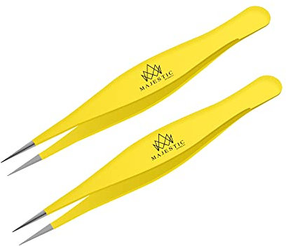 Majestic Bombay Chirurgische Pinzette für eingewachsenes Haar - Präzise Pinzette mit scharfer Nadelspitze zur Entfernung von Splittern, Zecken und Glas (Gelb)