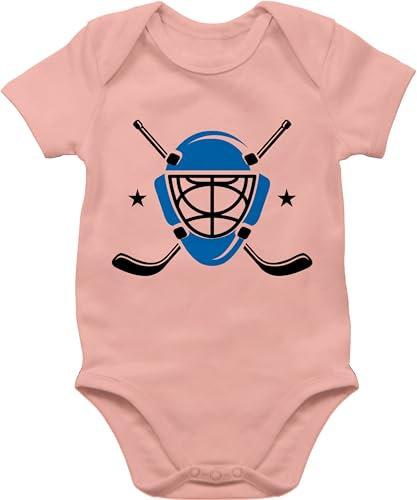 Baby Body Junge Mädchen - Sport & Bewegung - Eishockeyschläger Helm - 1/3 Monate - Babyrosa - american football outfit eishockey babysachen strampler mit 25. geburtstag babybody basketball