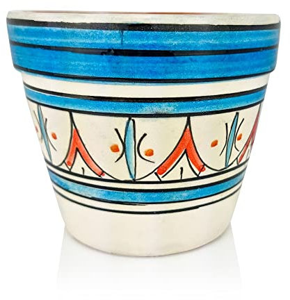 Saharashop Marokkanischer Keramik Blumentopf Kräutertopf Pflanzentopf Übertopf Rabat Blau 13,5 cm Handmade