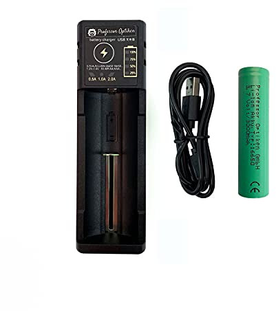 Professor Optiken universal Batterie-Ladegerät/für Lithium-Ionen (Li-Ion) und Nickel-Metall Akkus (NI-MH), 0,5-2A - 1-Fach inkl. 1x Akku - Typ: 16650, 3,7 Volt mit 2500 mAH | Yonii Q1 Plus