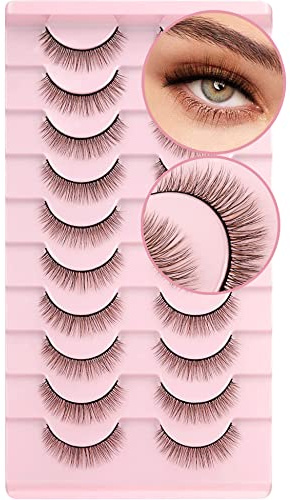 Geeneiya Wispy Lot de 10 paires de faux cils naturels courts 10 mm 3D Marron mélangé