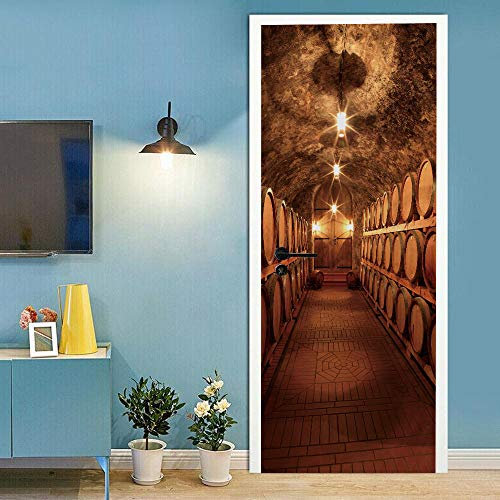 VIRANDA Türtapete Selbstklebend TürPoster - Weinkeller - Türfolie PVC Wasserdichte Türaufkleber 3D 77 x 200 cm
