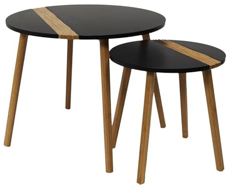 HOME DECO FACTORY - Lot de 2 Tables Gigognes Bicolore Relief Noir - Dimensions : Small 40 x 40 cm - Tall 60 x 40 cm