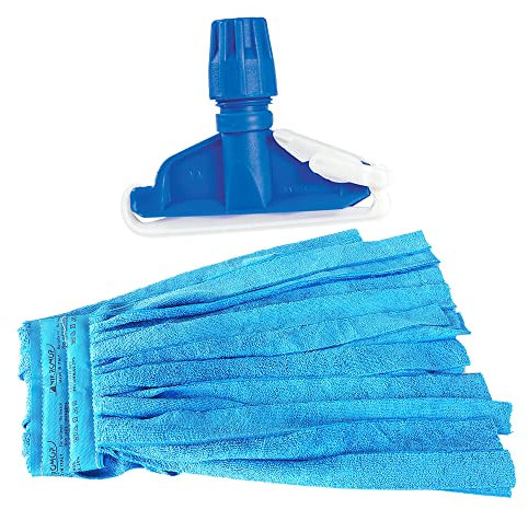 Kit 2 pz ricambio mop in microfibra a fascia gr. 250 + 1 pinza per mop