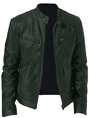 XOMART Giacca in Pelle Sottile da Uomo con Colletto Rialzato Primaverile E Autunnale Giacca in Pelle da Motociclista con Decorazione Tascabile