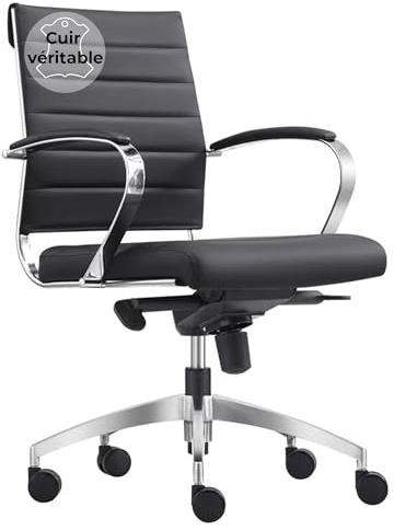 Bürostuhl Cádiz mit Synchron-Wippmechanik - in 3 (Leder, Schwarz)