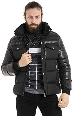Cipo & Baxx Herren Mantel CM208 Schwarz – Stylische Winterjacke im modernen Design mit warmem Innenfutter, abnehmbarer Kapuze und funktionalen Details für kalte Tage - CM208 Schwarz L