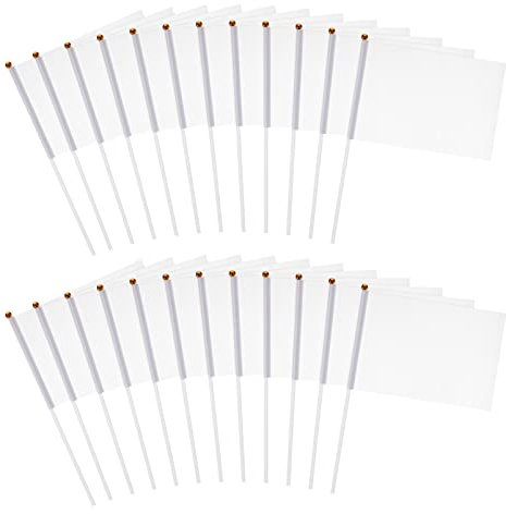 TOYANDONA Lot de 24 mini drapeaux blancs sur bâtons - Petits drapeaux à main vides - Décorations de fête personnalisées