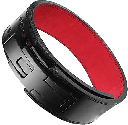 Gewichthebergürtel Rindsleder Quick Self Auto Locking Belt Leverage Support Weightlifting Belt Squat Deadlift Powerlifting Belt (Color : Red, S : 80-95cm)