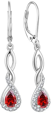 FJ Damen Ohrringe Geburtsstein 925 Sterling Silber Infinity Unendlichkeit Hängend Ohrringe Schmuck Geschenke für Damen Frauen Mutter Freundin Mama