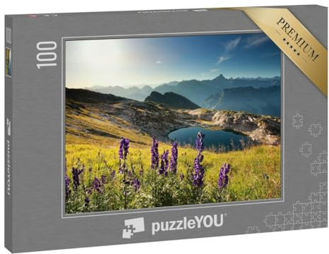 puzzleYOU: Puzzle 100 Teile „Wildblumen auf einem Berg bei einem Alpensee im Allgäu“ – aus der Puzzle-Kollektion Allgäu