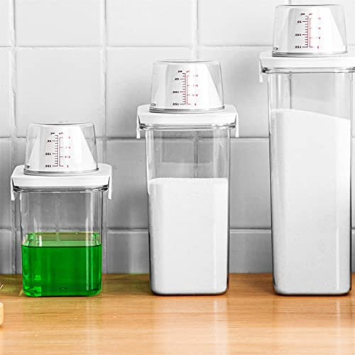 QXPDD Distributeur hermétique de détergent à lessive avec tasse à mesurer, Boite Rangement Plastique Transparente pour Lessive en Poudre, 2300 ml