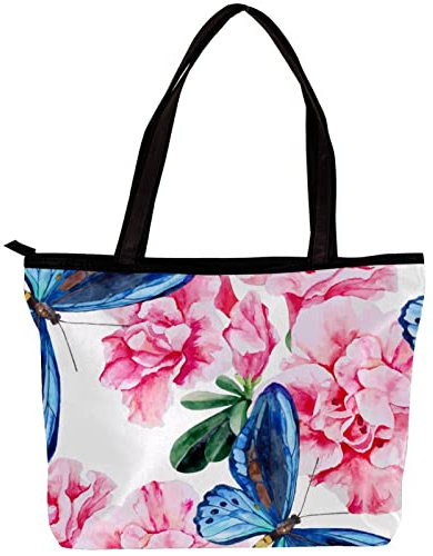 TBOUOBT Damen Große Größe Leinwand Umhängetasche Hobo Umhängetasche Handtasche Casual Tote,Schmetterlings und Blumenfrühling modern