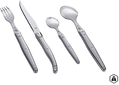LAGUIOLE - Ménagère de 16 pièces, Style Argent, Couverts de table, Couverts de luxe, Acier inoxydable, Gris