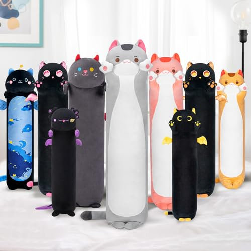 Mewaii Stofftiere Katzen Grau 70CM Plüsch Kissen Lang Kätzchen Plüschtier Ausgestopftes Tier Spielzeug Kuschelkissen Geschenk Plüschkissen über 3 Jahren
