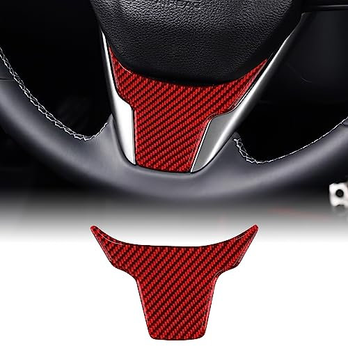 KUNGKIC Kohlefaser für Civic Auto-Lenkrad Kinnrahmen Abdeckung Trim Lenkradabdeckung Innenverkleidung Aufkleber Compatible with Honda Civic 2016-2021 Zubehör, Rot