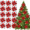HONGECB Weihnachten Blumen Deko, Blumen Künstlich für Weihnachten, Glitzer Blumen Weihnachten, Weihnachtsblumen, Weihnachtsschmuck Blumen, für Weihnachtsbaum, Weihnachtsdekoration, 15 Stück, Rot