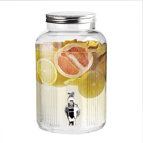 The Vintage Company Distributeur de boissons en verre 51059 avec robinet, capacité de 5,5 litres, couvercle à visser sécurisé, large goulot, design rétro en verre, parfait pour l'eau, le jus, les