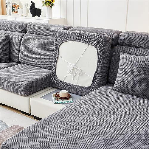 JUNLEBUYI Sofa Sitzkissenbezug, High Stretch Jacquard Sitzkissenschutz, Husse Überzug Bezug Für Sofa Sitzkissen, rutschfest Couchüberzüge Sofasitzbezug L-förmiger Ecksofas (Chaiselongue,Grau-B)