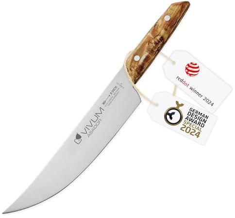 F.DICK Cuchillo barbacoa ASADOR VIVUM (cuchillo de cocinero de 22 cm de hoja, con mango de madera de abedul, 58 HRC, hoja curva, cuchillo de cocina) 83626222H