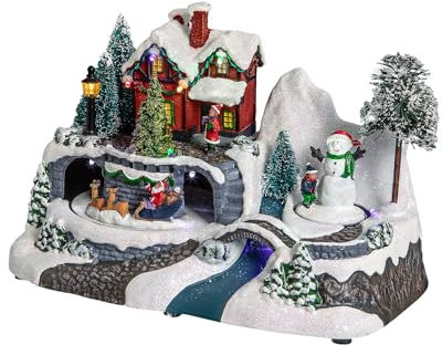 Avilia Pueblo de Navidad | Caja de música navideña | Pueblo navideño en Movimiento con música y Luces | Decoraciones navideñas con Luces Brillantes y melodías Encantadoras