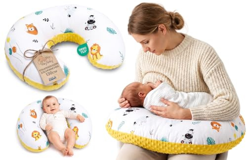 Totsy Baby Stillkissen klein Mond Minky 130 cm - Nursing und Breastfeeding Pillow Stillmond Stützkissen Stillhörnchen kleines Still Kissen und Lagerungskissen beim Stillen Oeko-Tex Safari