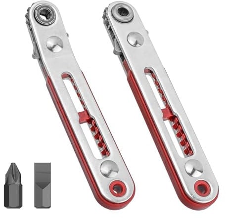 Mini Ratchet, 2Pcs Screwdriver Angled Ratchet, Mini Flat Head Elbow Head Angled Screwdriver with 2 Bit Heads, Reversible Ratchet Screwdriver Set for DIY Hand Tools