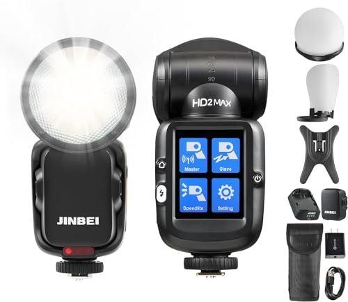 JINBEI HD-2MAX(S) TTL Flash a Testa Rotonda Speedlite, HSS 80Ws 2.4G 1/8000s, 500 Prese di Vista a Piena Potenza, per Fotocamere Sony (HD-2MAX(S))
