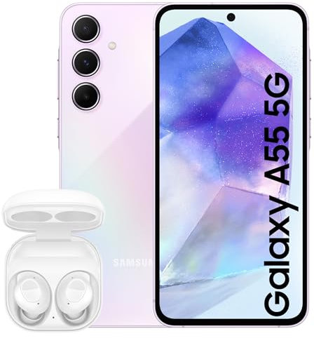 Samsung Galaxy A55 5G, Factory Unlocked Android Smartphone, 128GB, 8GB RAM, Awesome Lilac Galaxy Buds FE Wireless Earbuds (UK Version)