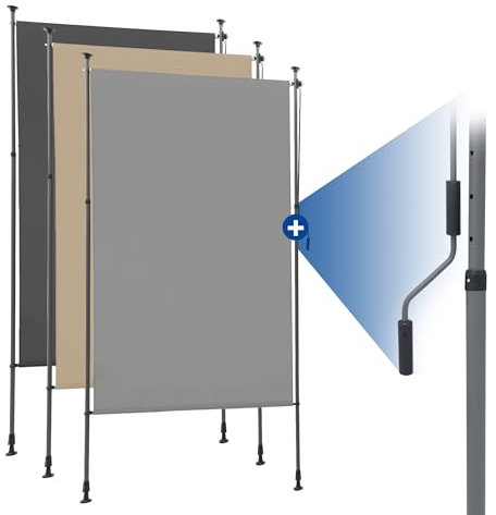 HOMEDEMO Senkrechtmarkise Außen, Vertikalmarkise ohne Bohren, Balkonrollo mit Handkurbel, Sichtschutz Sonnenschutz Windschutz, Balkon & Garten, 120 x (220-310) cm, Stoffbreite 105.5 cm, Grau
