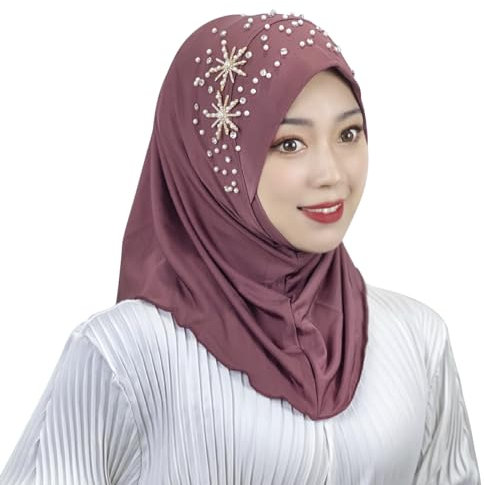 Chic Hijab für Damen - Klassisches Muslim Kopftuch mit Schöne Perle diamond Islamische Muslimische Kopftücher Weicher Einfabig Full Neck Abdeckung Sport Hijab Turban Untertuch Kopfbedeckung