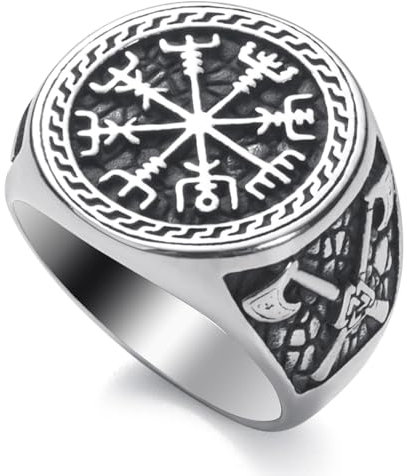 WESTMIAJW Viking Ring Men Viking Norse Compass Vegvisir Rings Jewellery for Men Size S