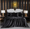 Juego de Funda Nordica Saten Cama 135/150 Negro Sábanas de Seda Satinada de Brillo Lustroso Juego de Funda de Edredón 240x220 y Fundas Almohada (50x75cm)