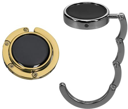 kwmobile Set 2x Gancio Borsa da Tavolo - Appendi Borsa in Alluminio Pieghevole Antiscivolo Antigraffio - Appendiborsa Scrivania Max 5,5 kg - oro/ardesia scuro