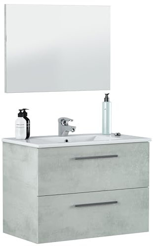 Mueble de Baño Suspendido Ash Estilo Industrial Color Gris Cemento 80x57x45 cm Sin Lavabo