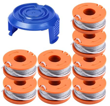 CDIYTOOL Bobine de fil compatible avec Mac Allister MGTP18Li 1,65 mm 3 m WX150 et cache-bobine TLW-01-1 pour débroussailleuse MacAllister MGTP18Li WG150, WG151 (8 bobines + 1 couvercle)