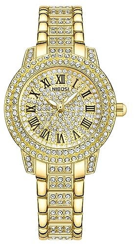 NIBOSI Armbanduhr Damen Uhr Damen Analog Quarz Roségold Diamant-Zifferblatt stilvolle wasserdichte Armbanduhr für Mädchen Schmuckarmband