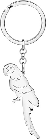 HUAGEO Edelstahl Cute Ara Papagei Schlüsselanhänger Fun Vögel Schlüsselring für Damen Mädchen Rucksack Auto Handtasche Charms Geschenke Zubehör (Silber)