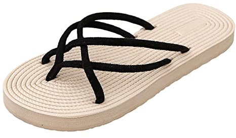 Generico Donna Pelle Flip Flop Donna Rosa Infradito Donna Scarpe da Donna Sandali a Vibrazione Piatta Pantofole da Spiaggia alla Pantofole Bohémien Donna Spiaggia Pantofole Bambina Chiuse (Black, 40)