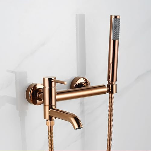 Badewanne Armatur Duscharmatur Wandmontage Badewannenarmatur Roségold mit 90° Drehbarem Auslauf Badewannen Mischbatterie Messing Duscharmatur Einhebelmischer