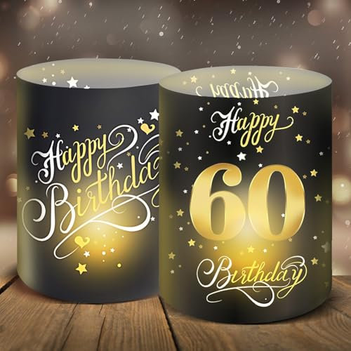 Moorle 12 Windlicht Tischdeko 60 Geburtstag, 60 Jahre Happy Birthday Tischdekoration, Deko 60. Geburtstag Männer, Geburtstag Tischdeko Frauen, Windlichter Deko für Teelichter oder Kerzen