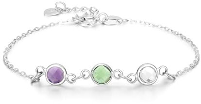 Personlise Create Your Own Family Birthstone Bracelet in Silver, Rose gold and Gold Colour Gift for Mother, Girl Friend, Wife with Gift Box (Silver)