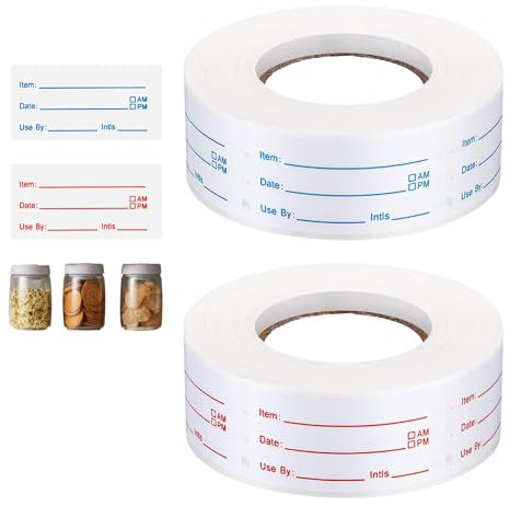 RENKE Kitchen Labels - Easy Peel Off Freezer & Storage Labels, 2 Rolls (1 x 2 Inch) 1000 Red and Blu
